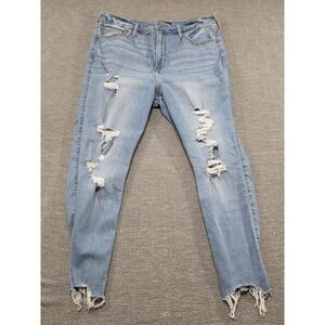 Hollister Ultra High Rise Crop Super Skinny Distressed Jeans Light Wash‎ W32 L26